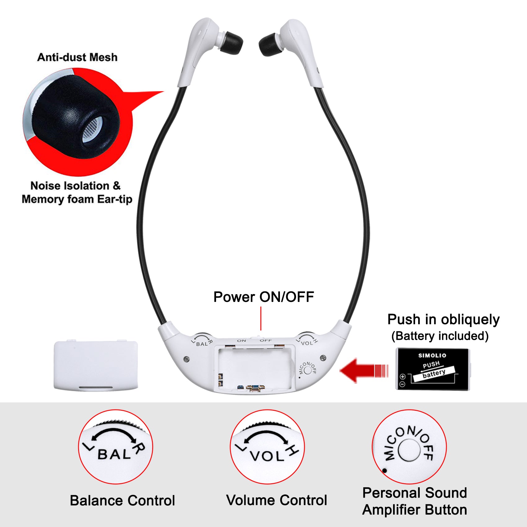 SIMOLIO additional wireless headphones for tv battery balance