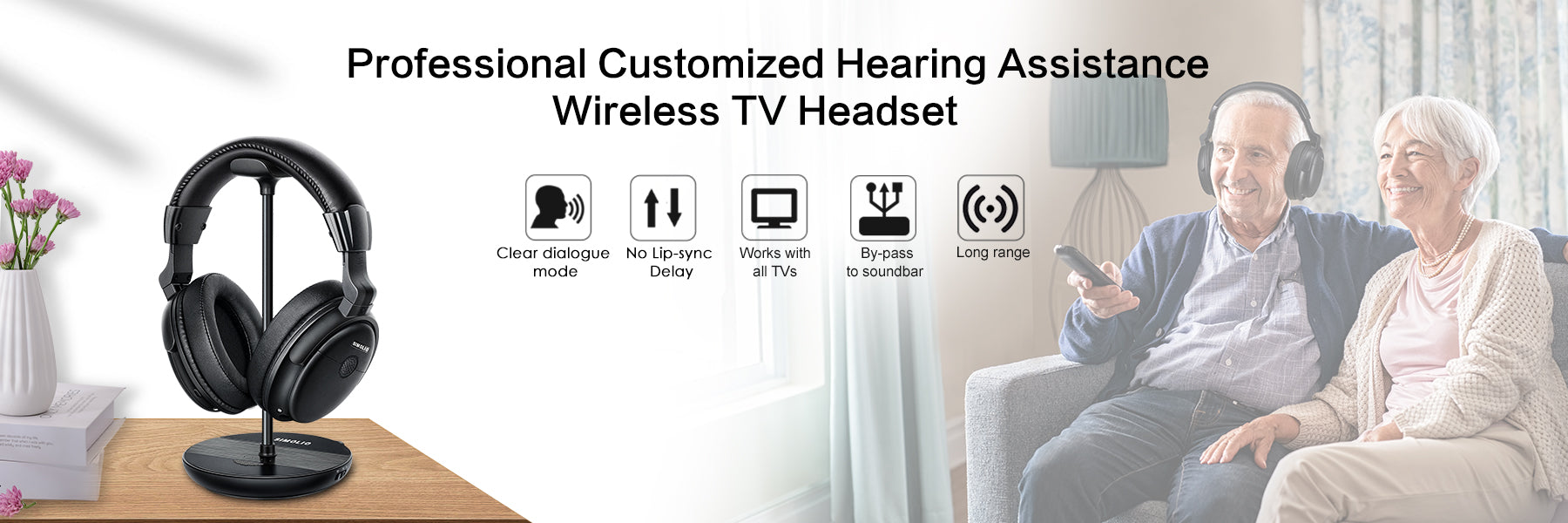 SImolio wireless tv headphones for seniors and hard of hearing