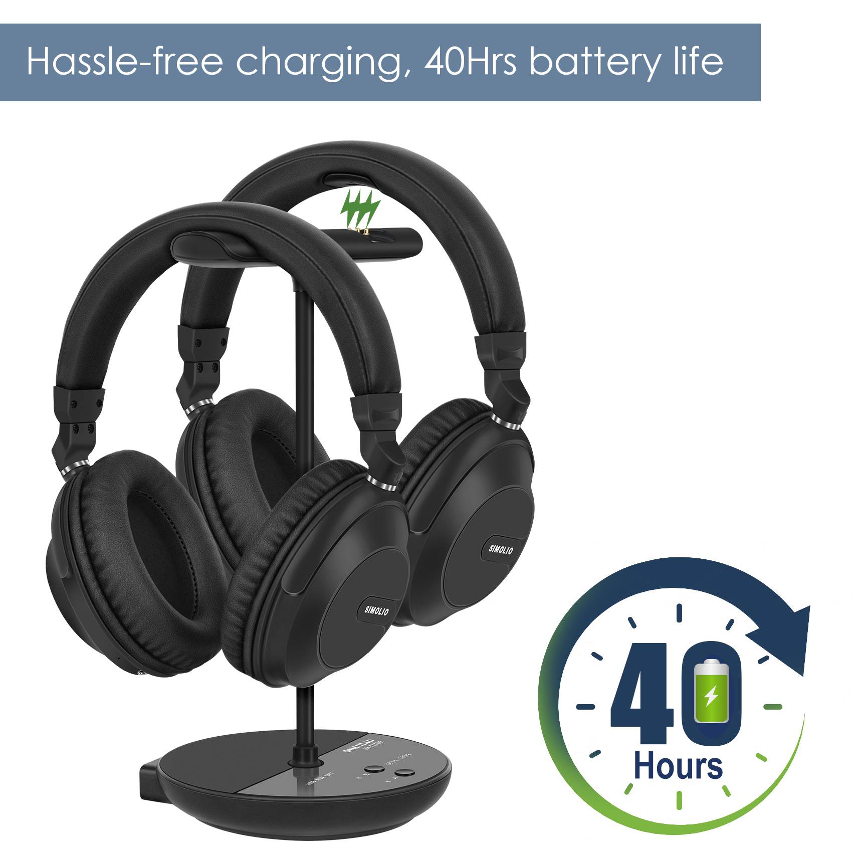 SIIMOLIO Dual Wireless Headsets for TV with Cinema and Clear Dialog Modes (JH-737D2 Plus)