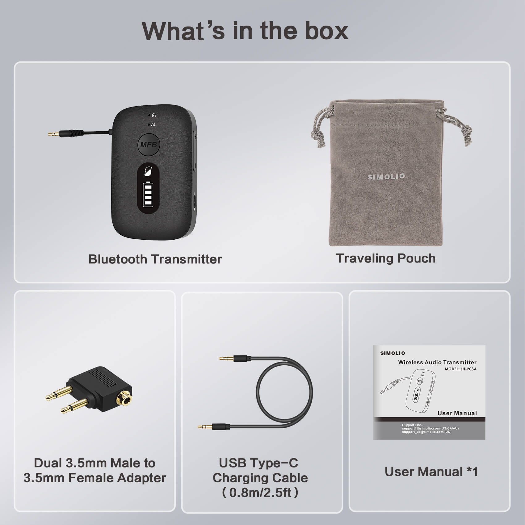 SIMOLIO Airplane Bluetooth Transmitter for Earbuds/Headphones JH-203A Simolio Electronics