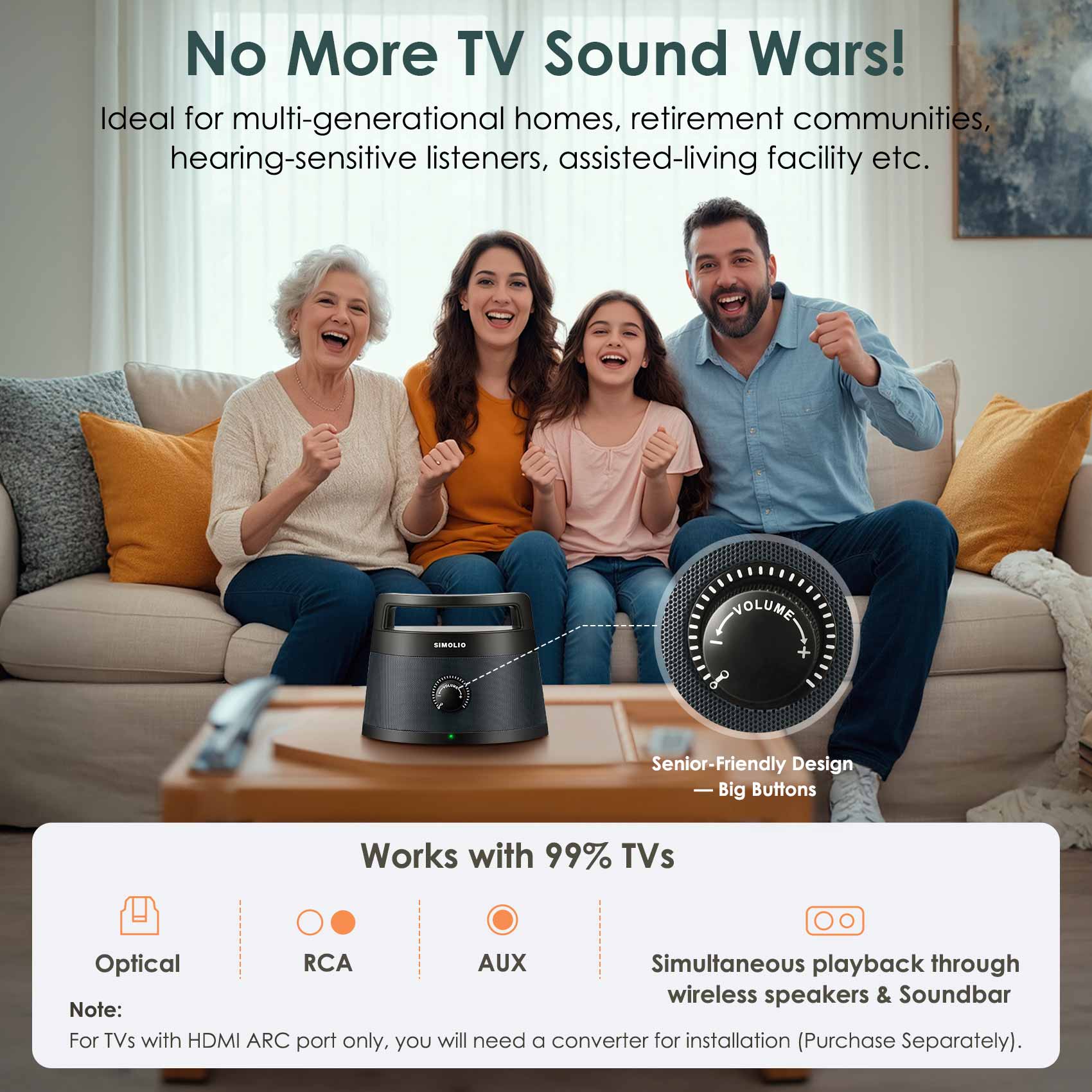 SIMOLIO Wireless TV Speakers for Elderly, Gray (SM-621D PLUS)