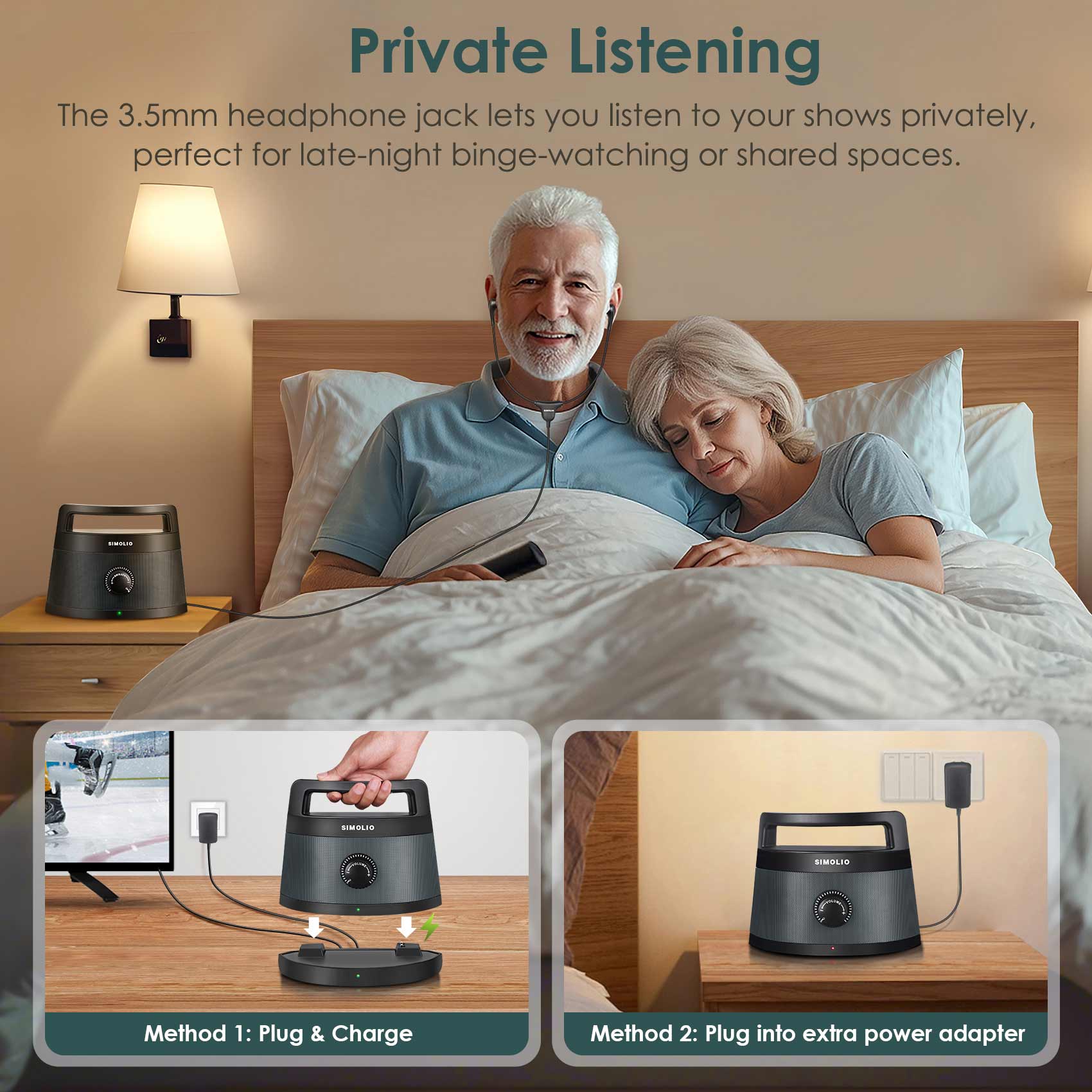SIMOLIO Wireless TV Speakers for Elderly, Gray (SM-621D PLUS)