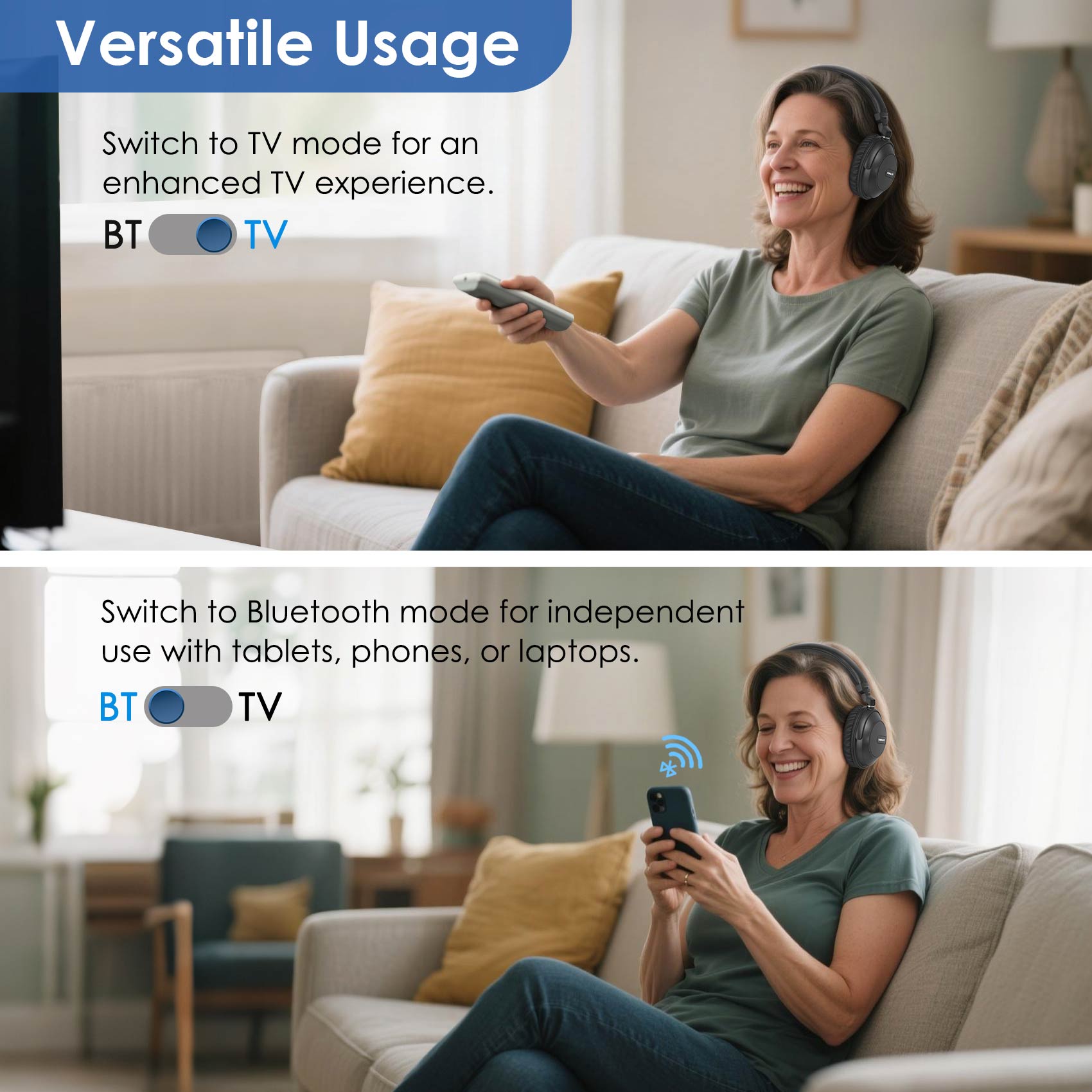 SIMOLIO Replacement Bluetooth Wireless Headphones for TV JH-737D Plus Simolio Electronics