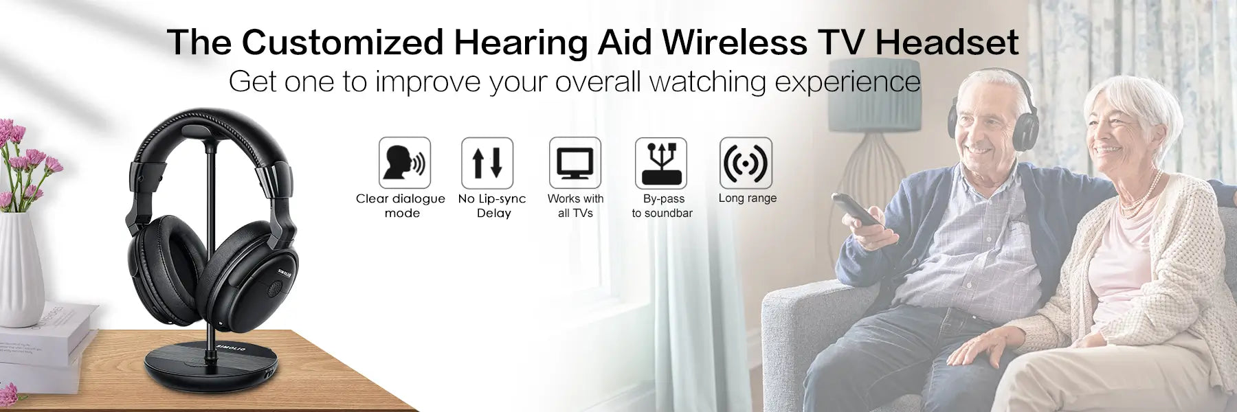 Simolio Hearing wireless TV headset SM-829 with a couple