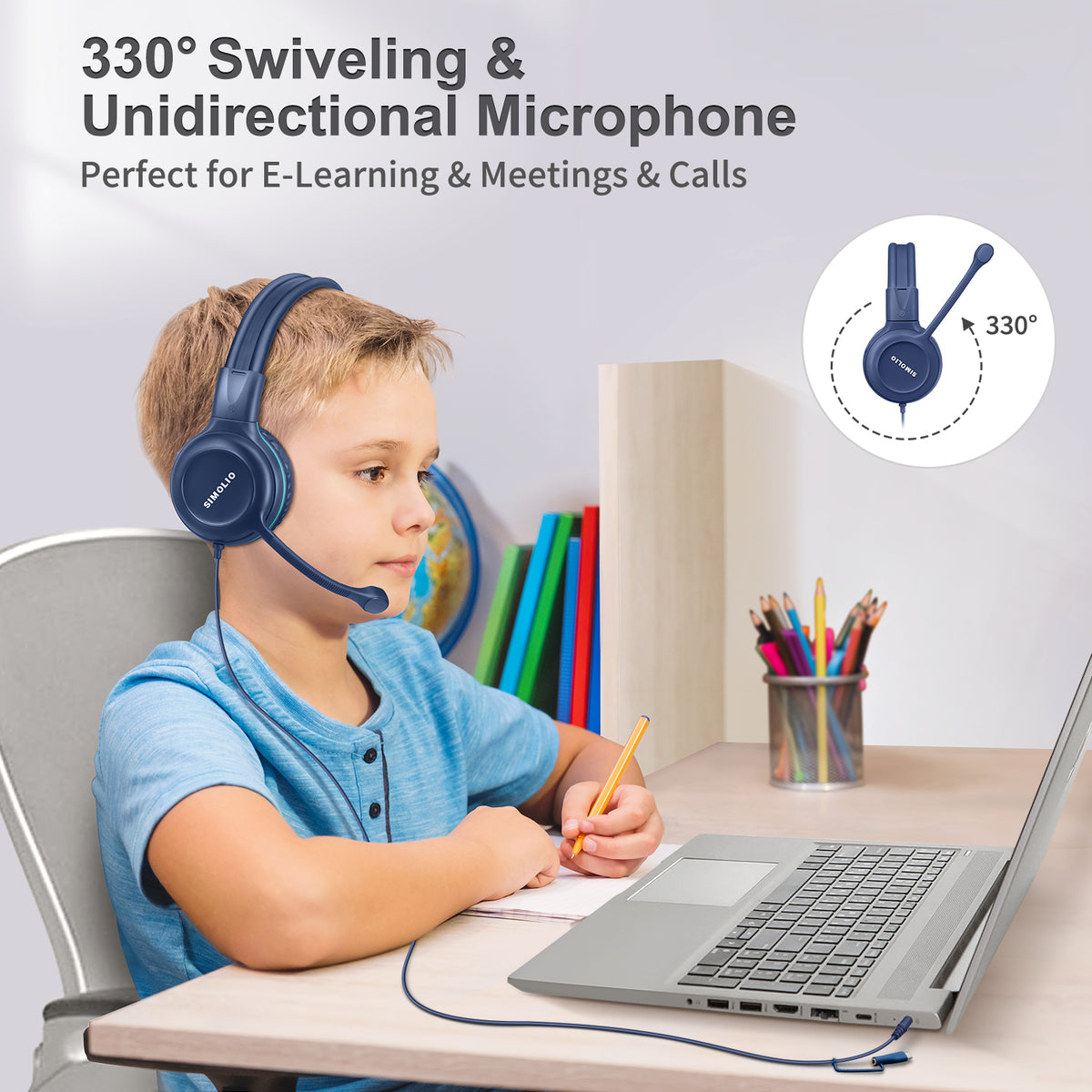 SIMOLIO USB-C Kids Headphones with Boom Microphone & Mute Button KD-1 ...