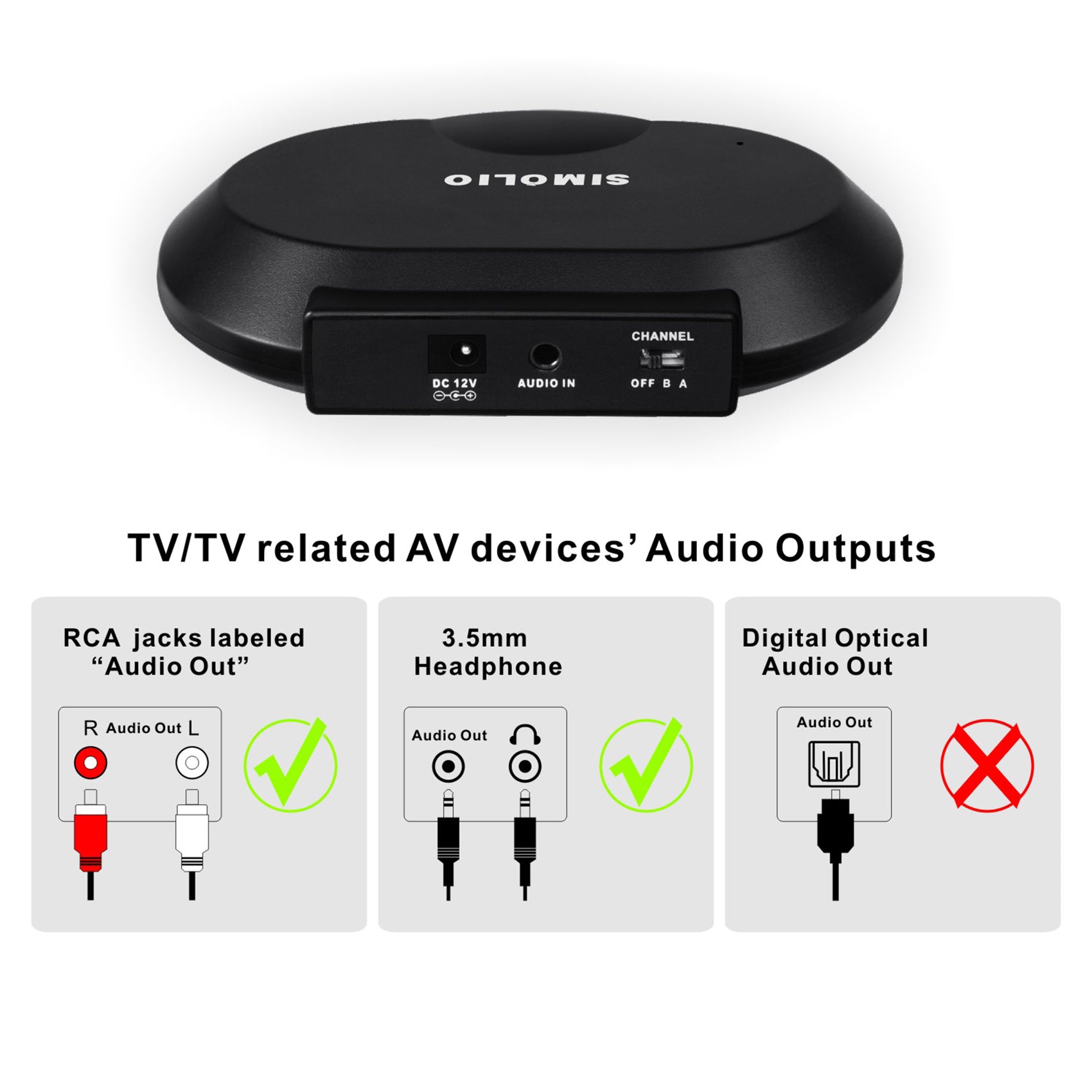 SIMOLIO SM-261A dual channels IR wireless transmitter audio out port