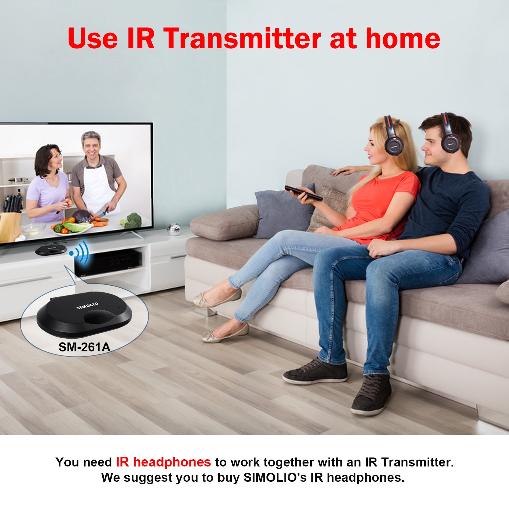 SIMOLIO SM-261A dual channels IR wireless audio transmitter work on tv