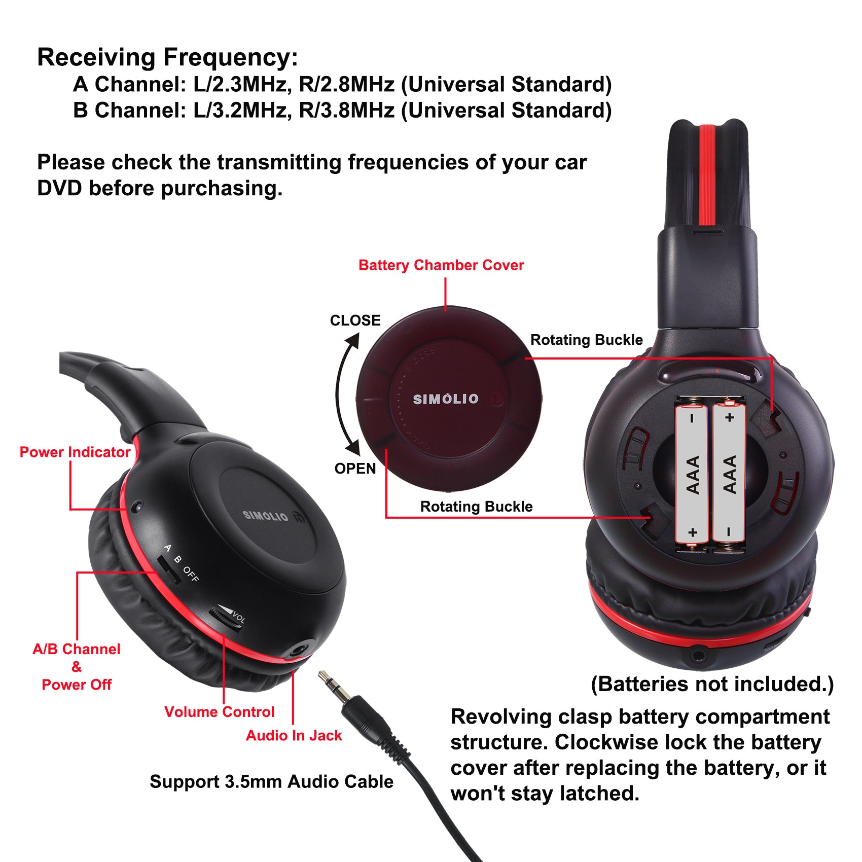 SIMOLIO SM-561B2 wireless IR frequency car headphones