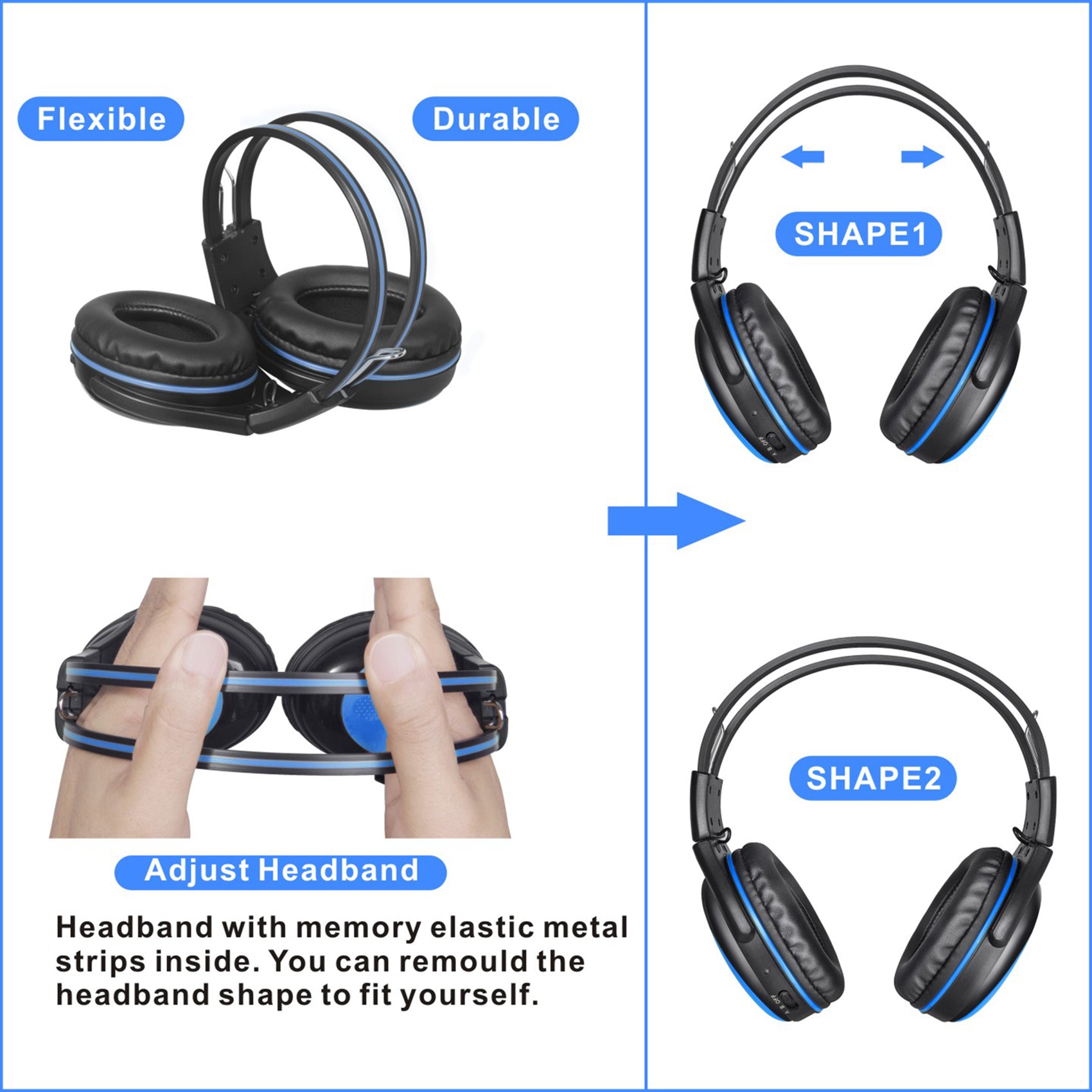 SIMOLIO SM-562B1O2 kids wireless IR frequency car headphones flexible durable