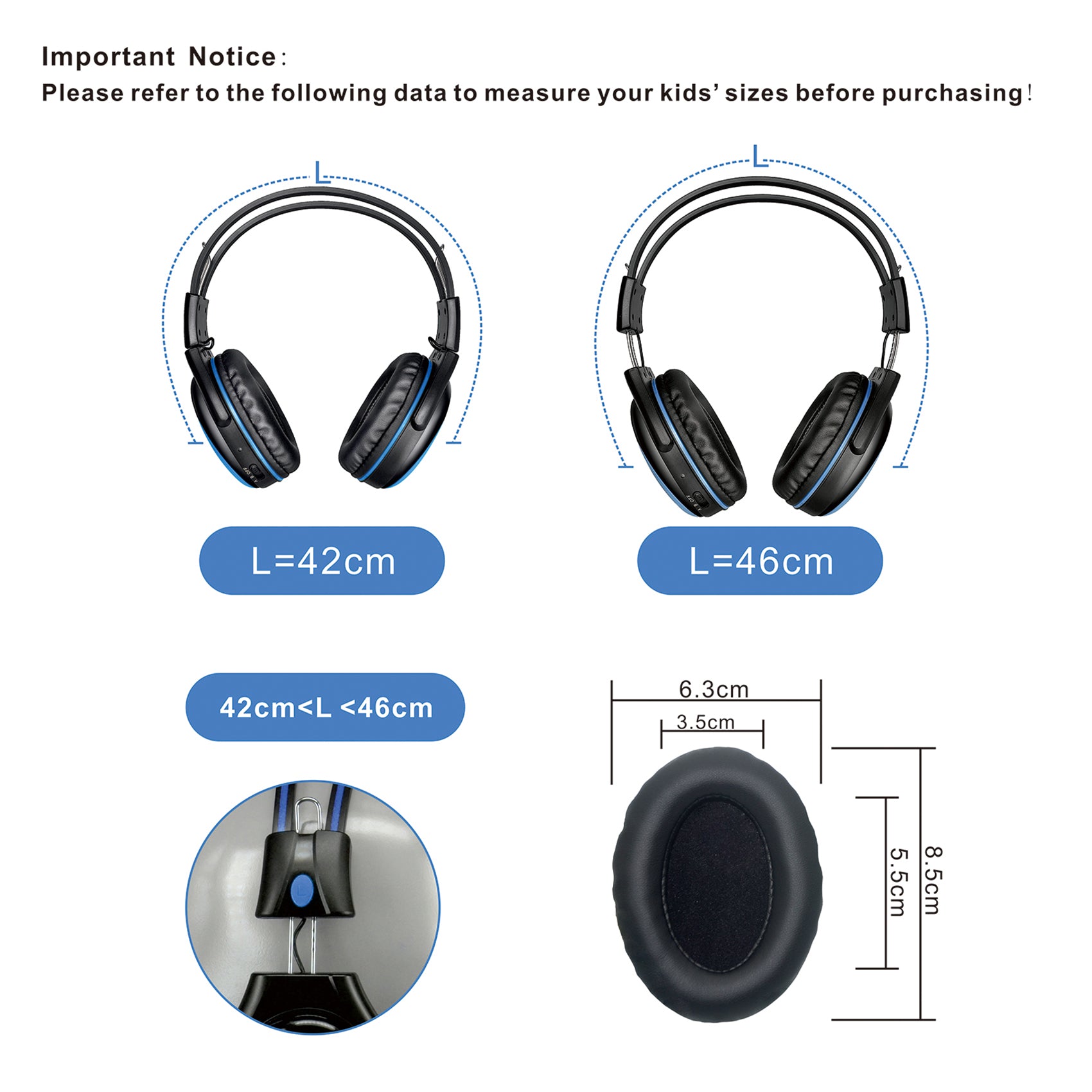 SIMOLIO SM-562B1O2 kids wireless IR frequency car headphones adjustable comfortable