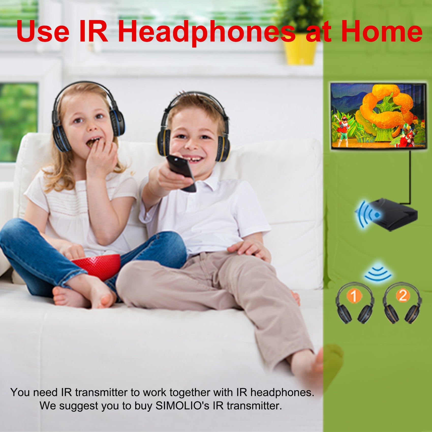 SIMOLIO SM-562B2O2 kids wireless IR frequency car headphones work on TV