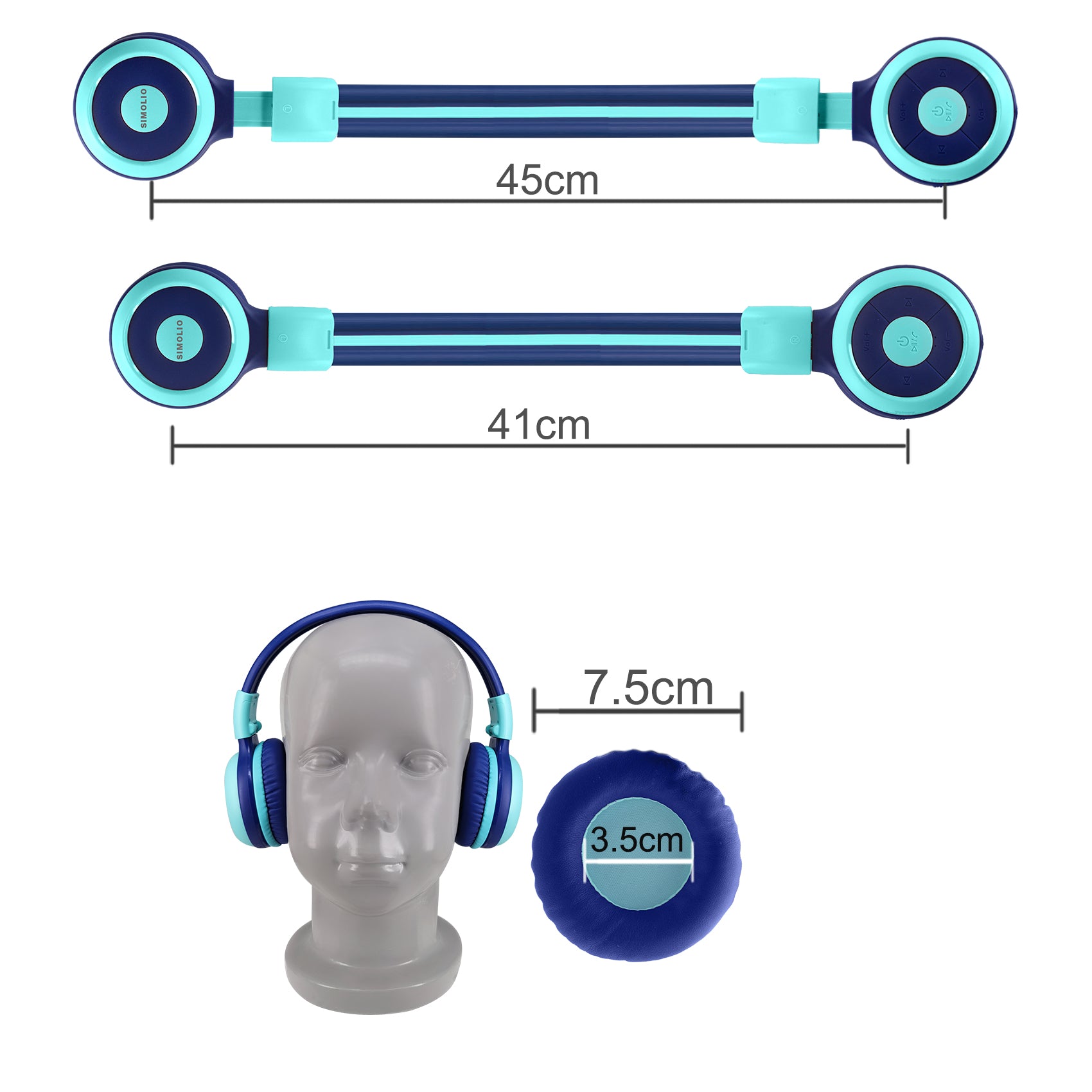 Simolio JH-712 kids bluetooth headphones adjustable headband P