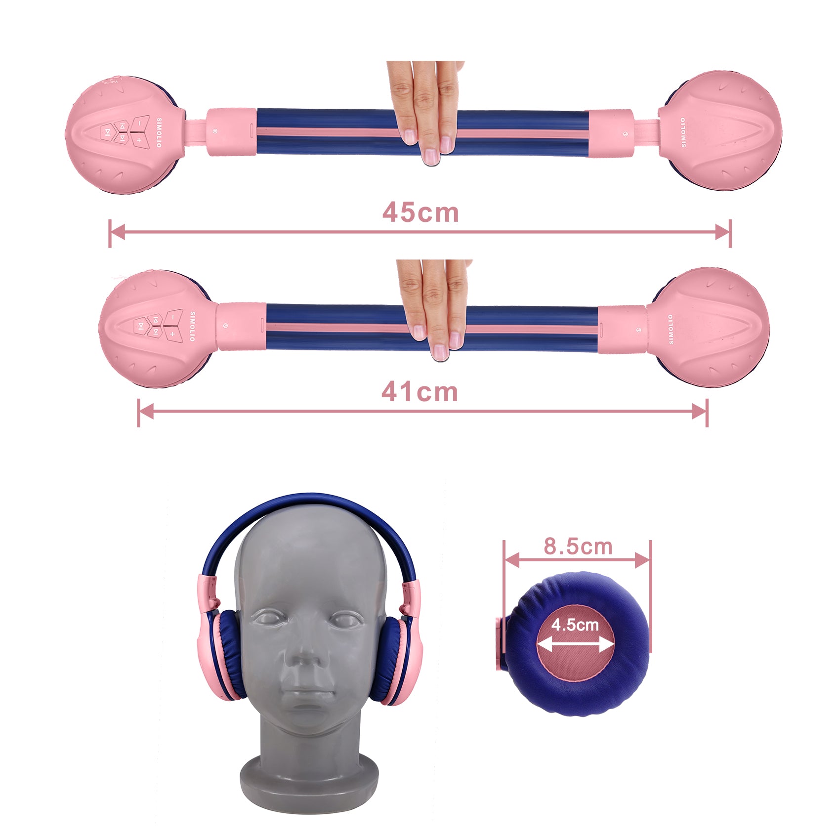 SIMOLIO JH-711PMG Bluetooth Kids Headphones-with-Safe Volume Limiter Adjustable Headband