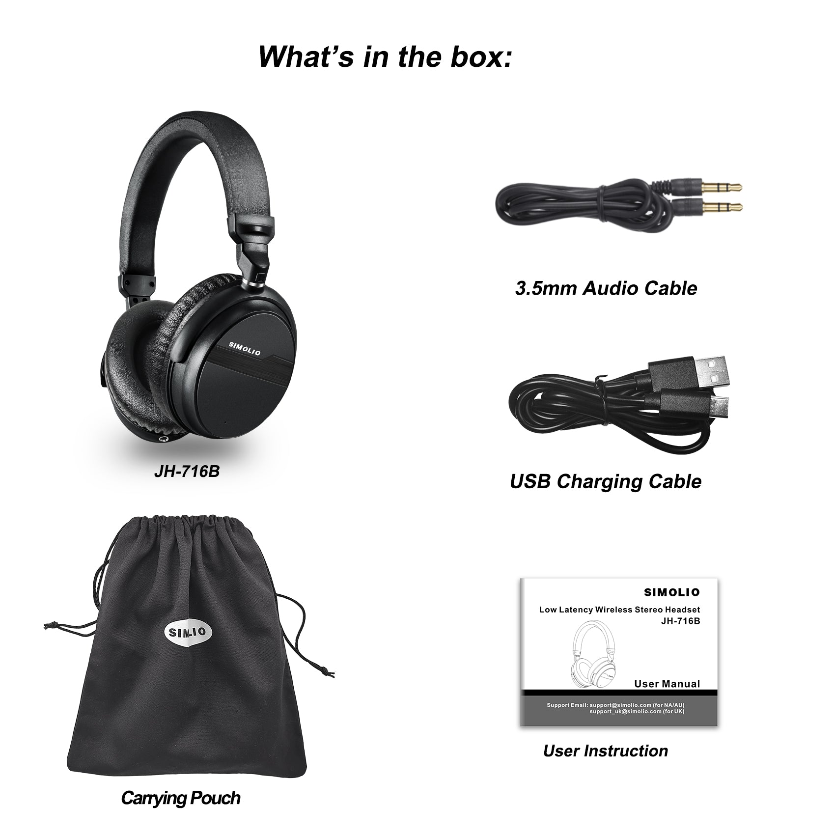 Simolio 716B wireless bluetooth headphone accessories