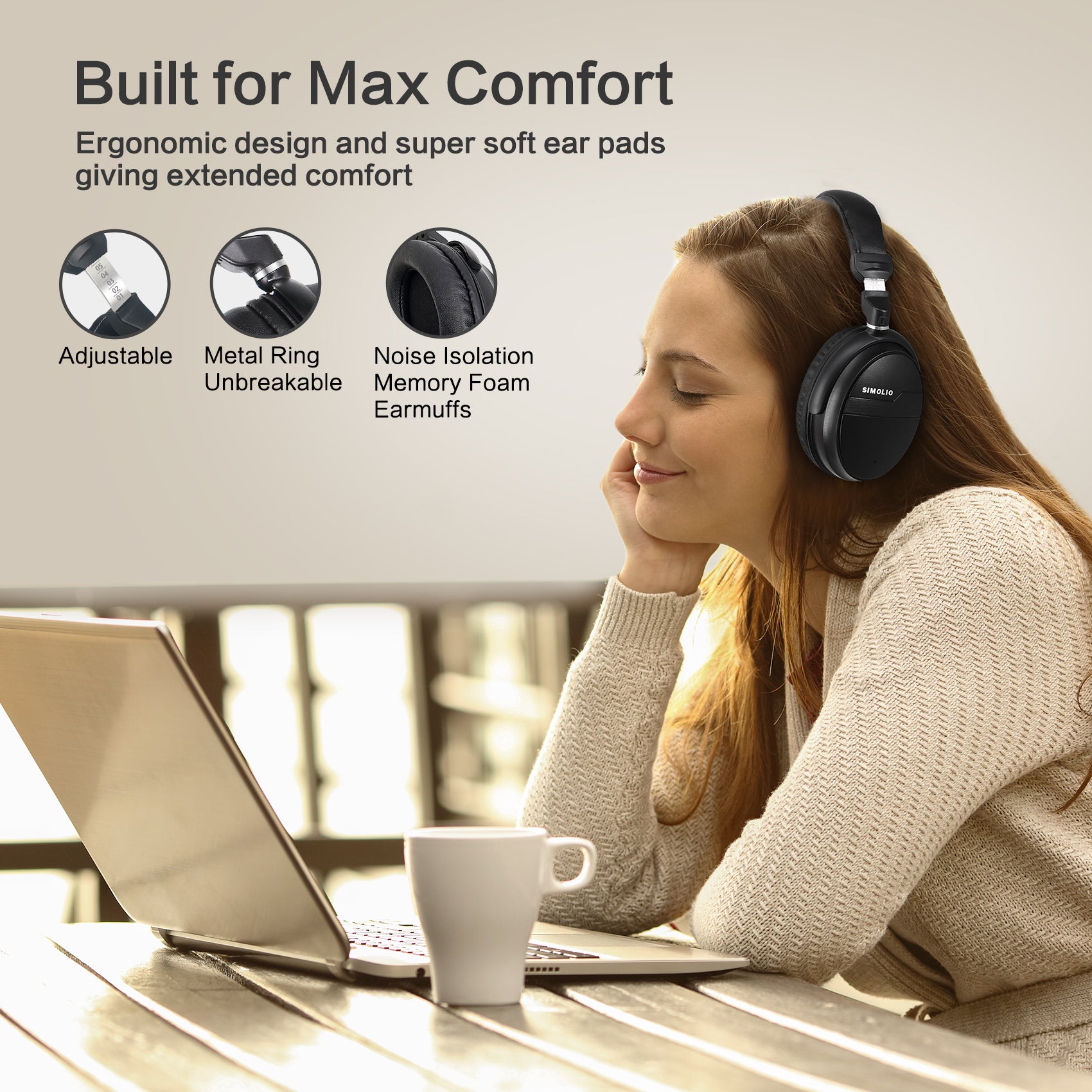 Simolio 716B wireless bluetooth headphones ear pad comfort