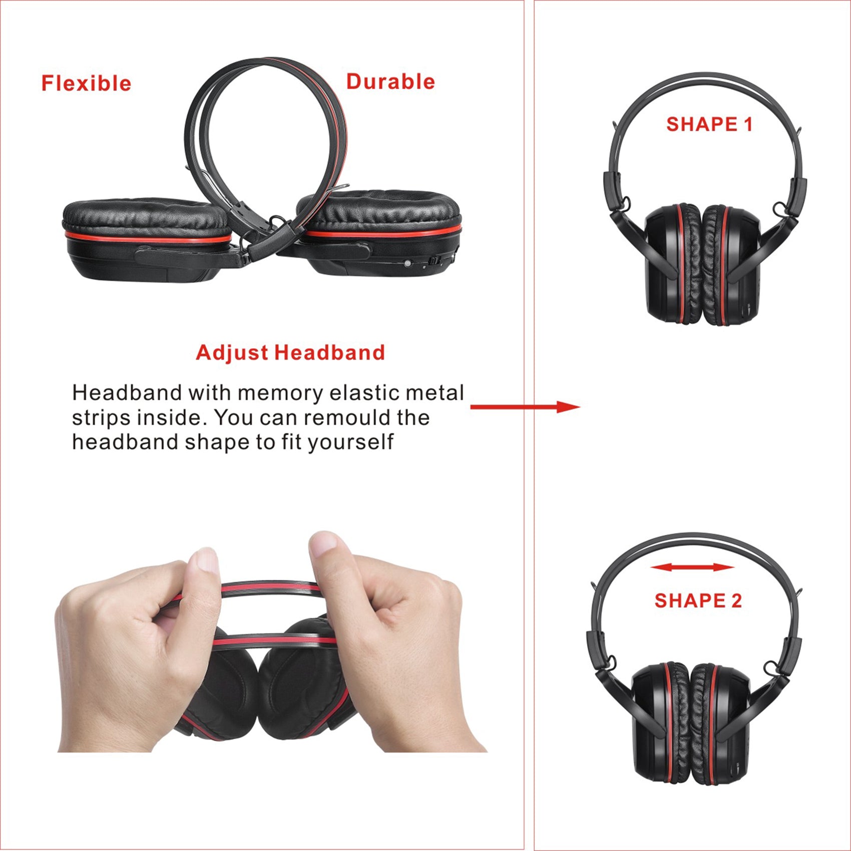 SIMOLIO SM-563R1B2 foldable universal IR car headphones durable flexible