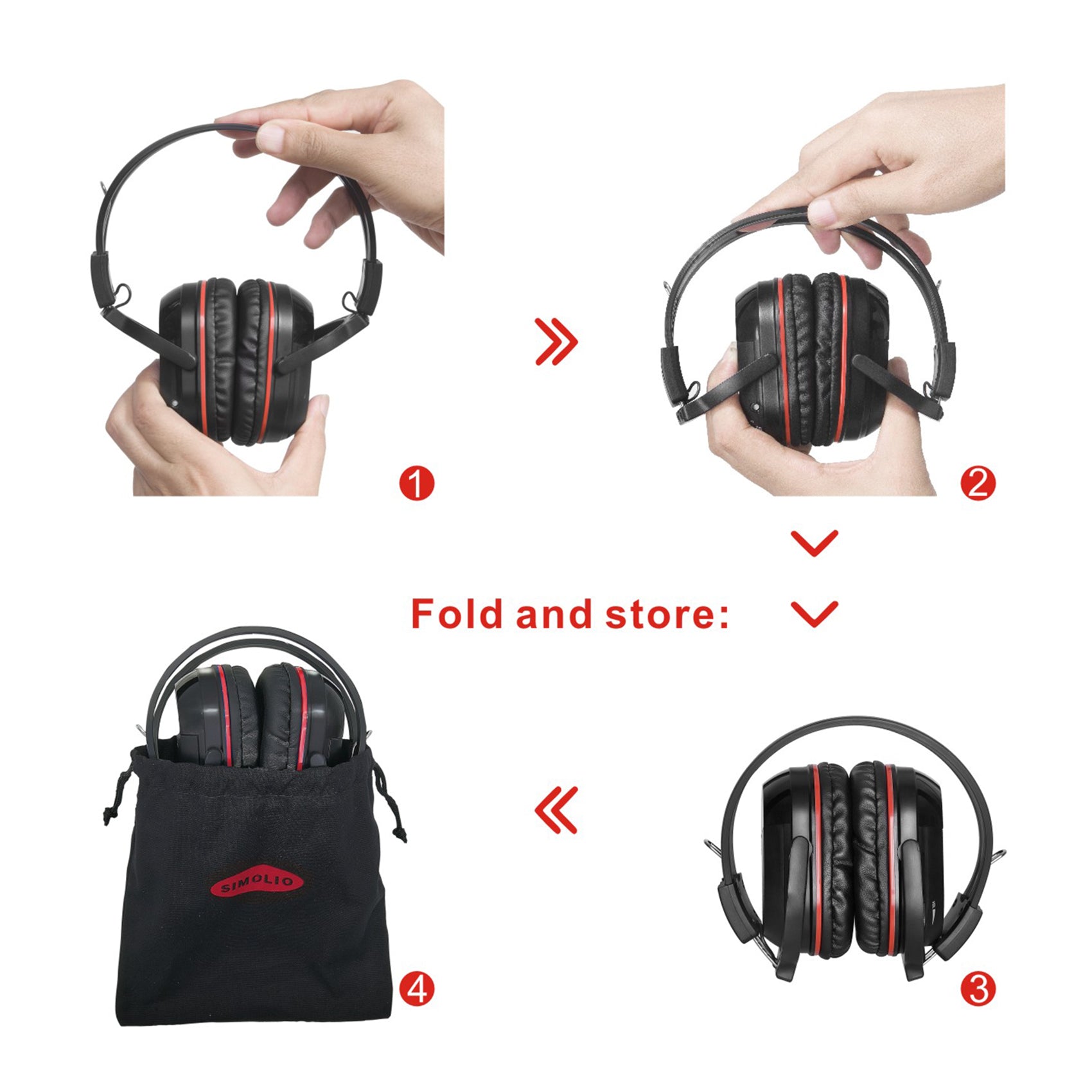 SIMOLIO SM-563R1B2 foldable universal IR car headphones portable