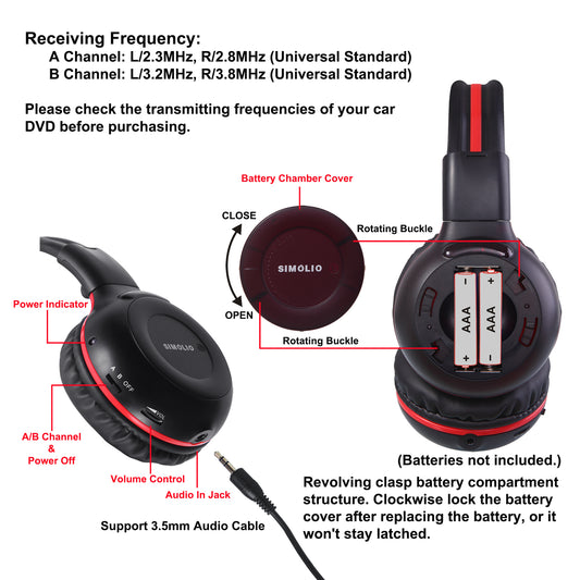 SIMOLIO SM-561B3 wireless IR frequency car headphones