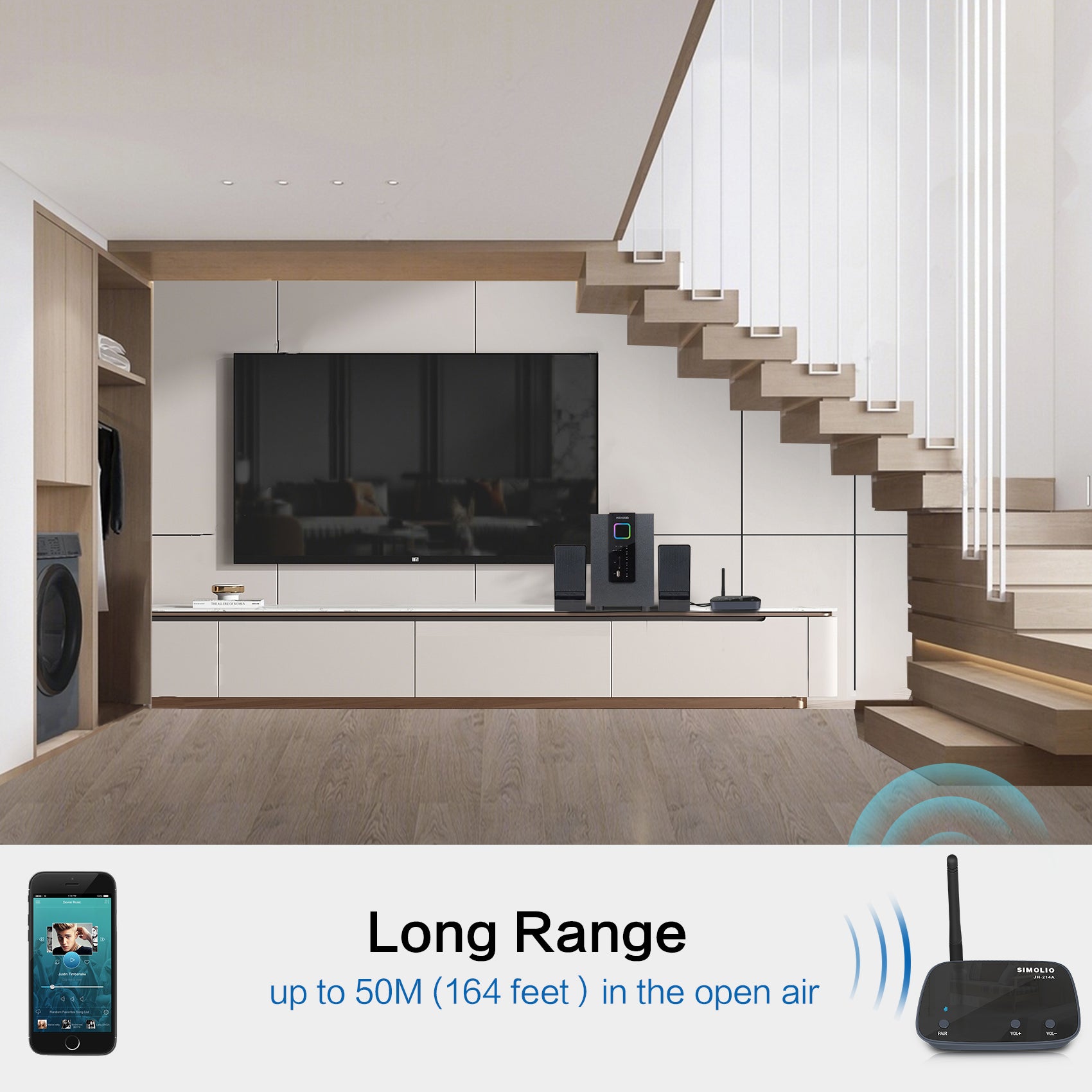SIMOLIO Wireless Receiver for Music Streaming Long Working Range