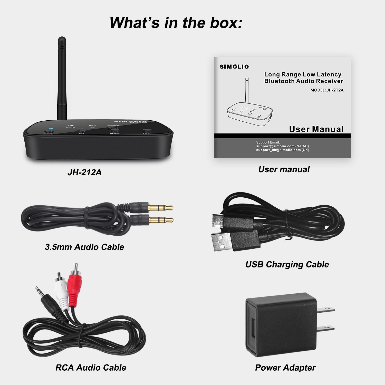 SIMOLIO JH-212A aptX HD Bluetooth Receiver for Home Stereo Package