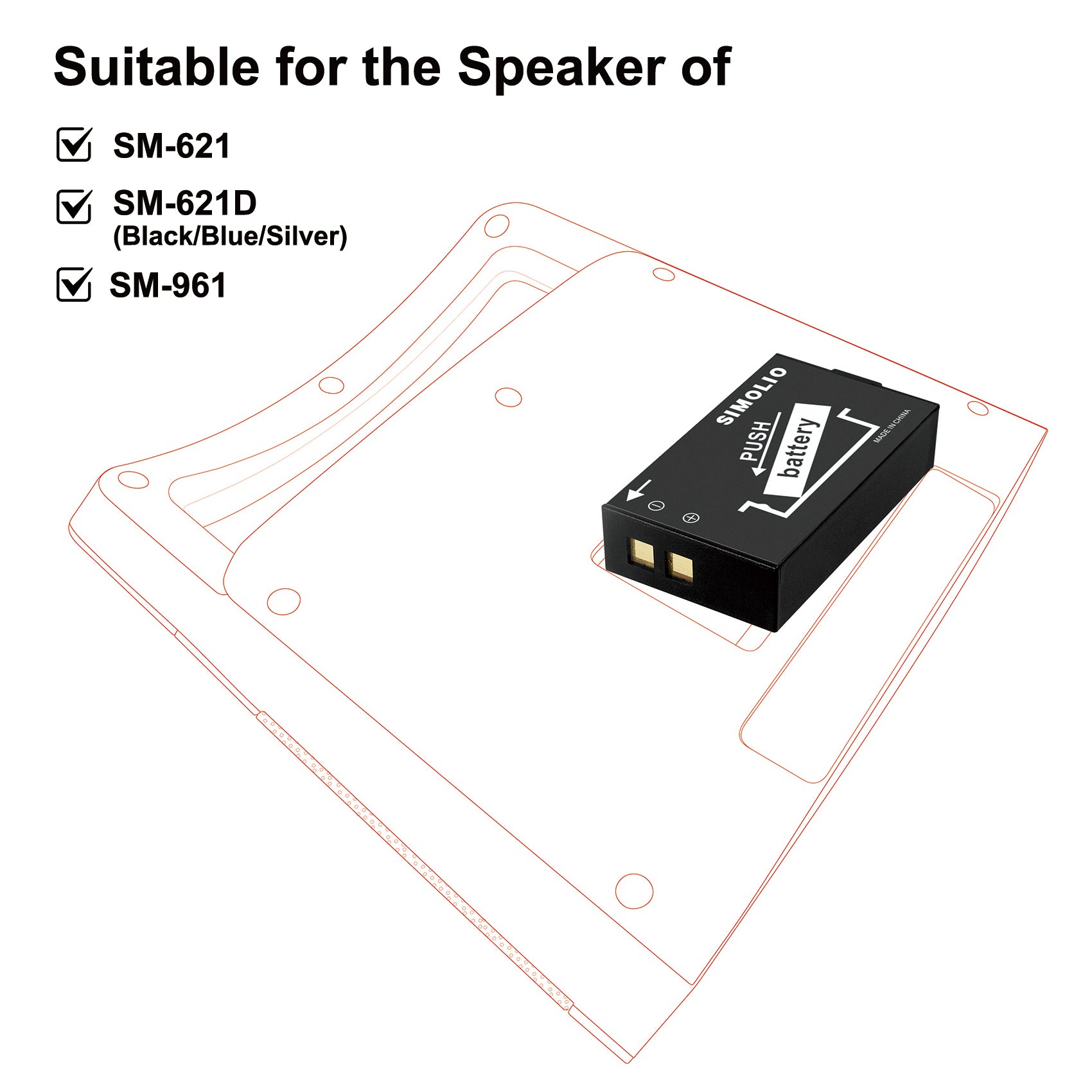 SIMOLIO rechargeable battery for portable tv speakers position