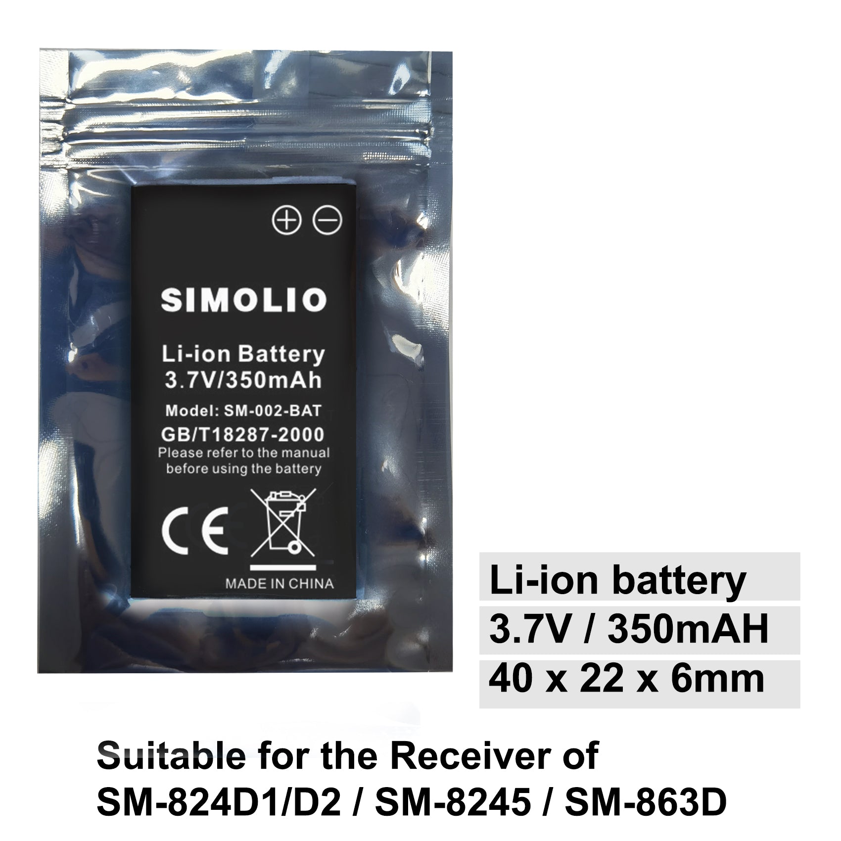 SIMOLIO replacement battery for in ear wireless tv headset compatibility
