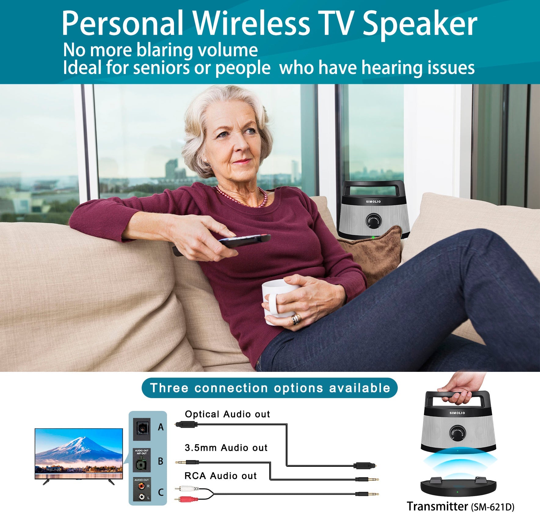 SIMOLIO SM-621D portable wireless speakers for TV compatibility