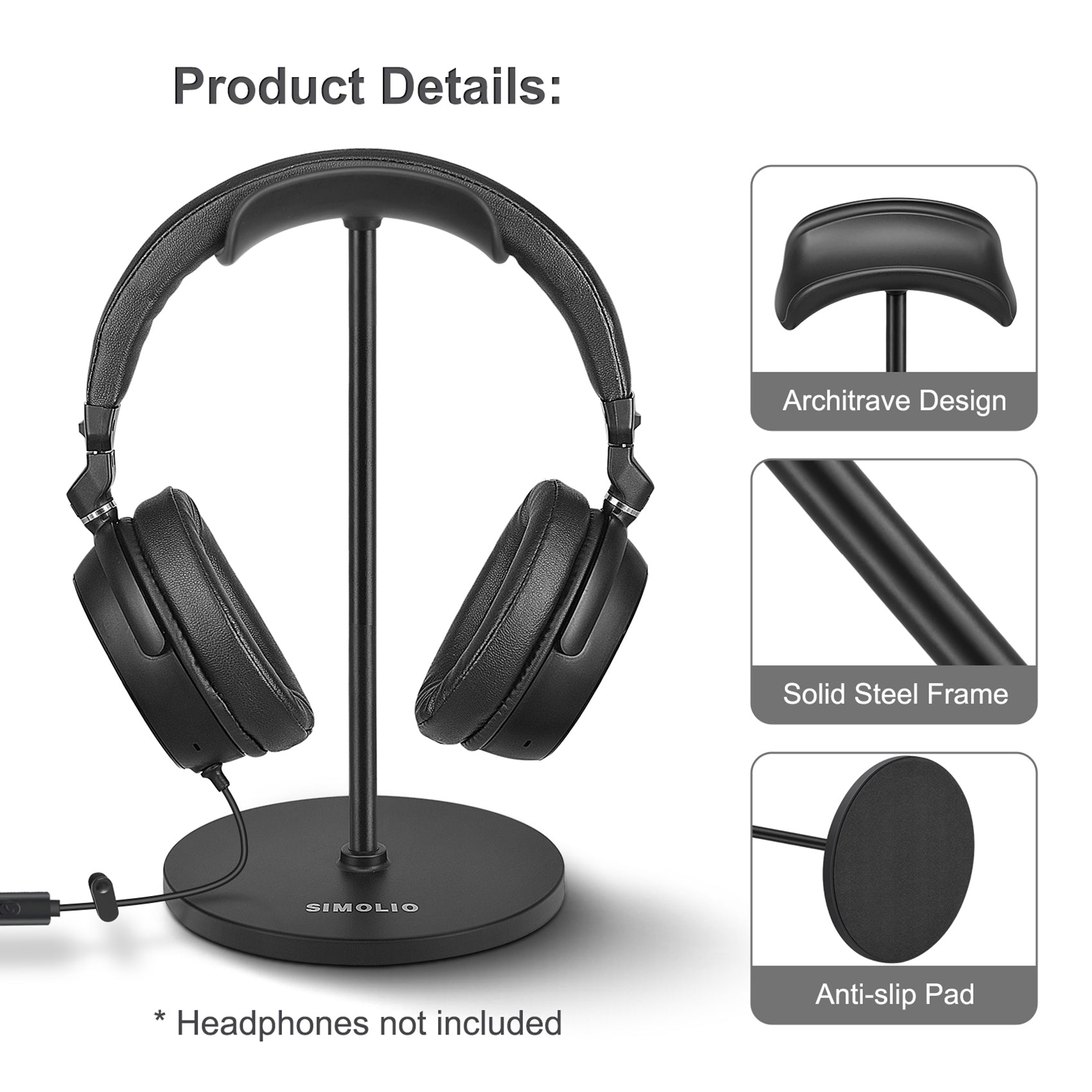 SIMOLIO Solid Anti-Slip Headset Holder for Desk Details