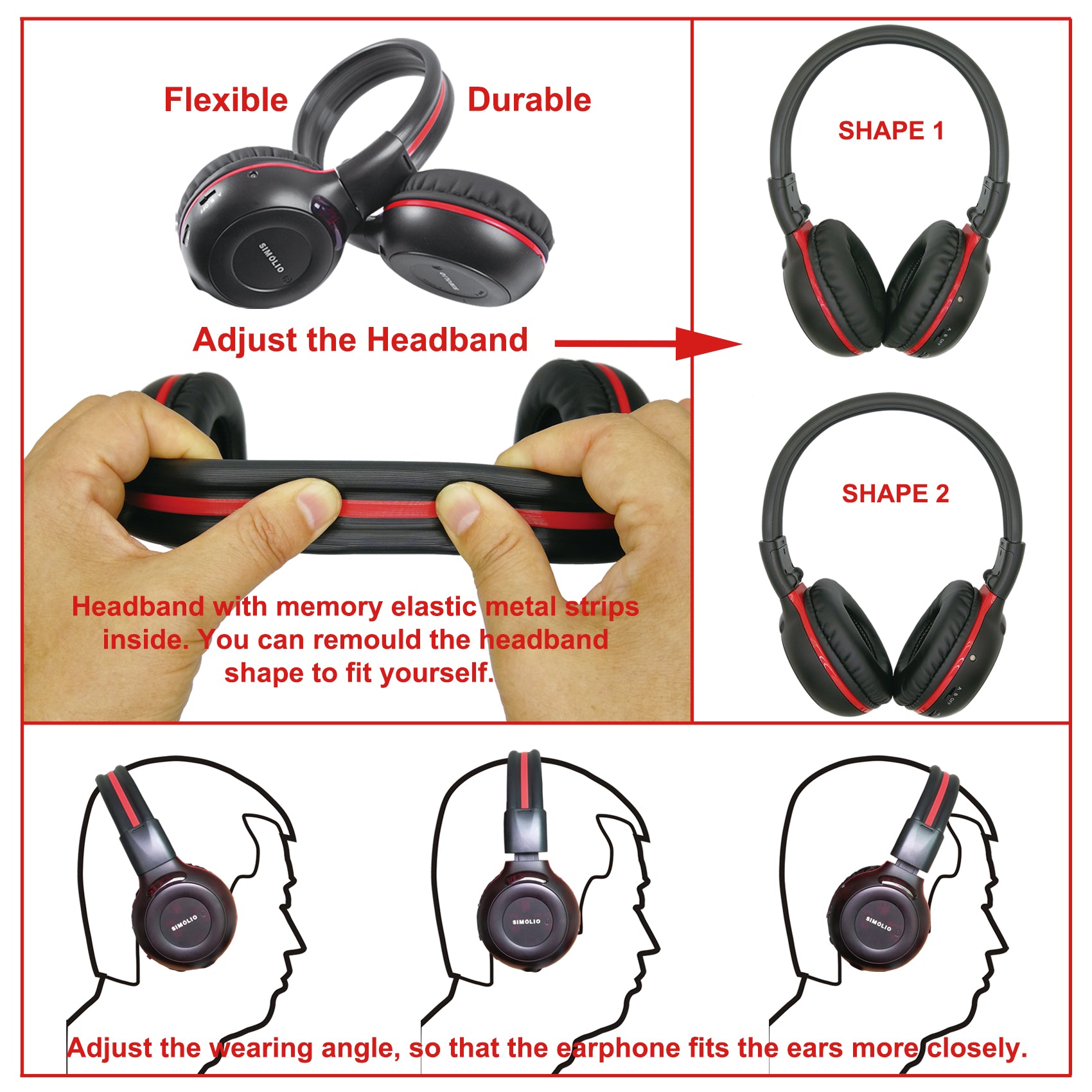SIMOLIO SM-561B4 wireless car headphones with dual channels comfortable durable