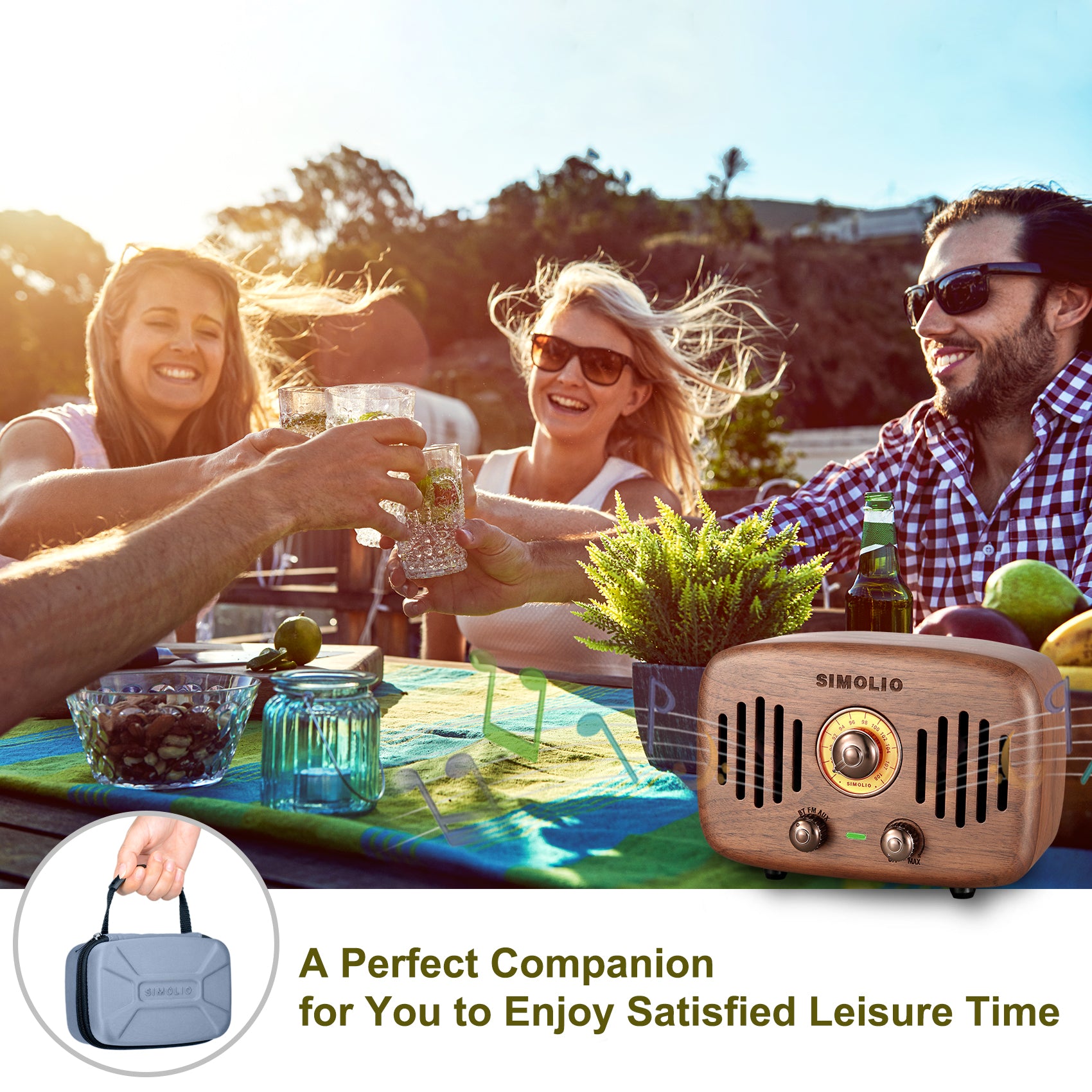 Simolio SM-762S wooden walnut retro bluetooth speakers for leisure time