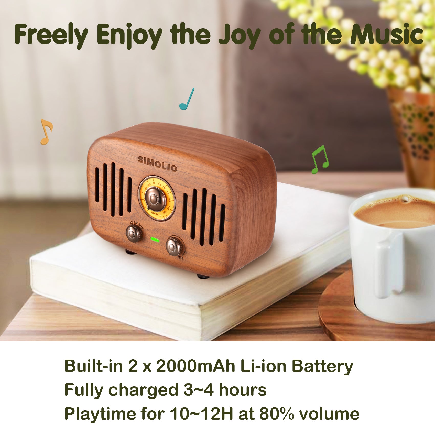 Simolio SM-762S vintage bluetooth speakers built-in 2x2000mA li battery