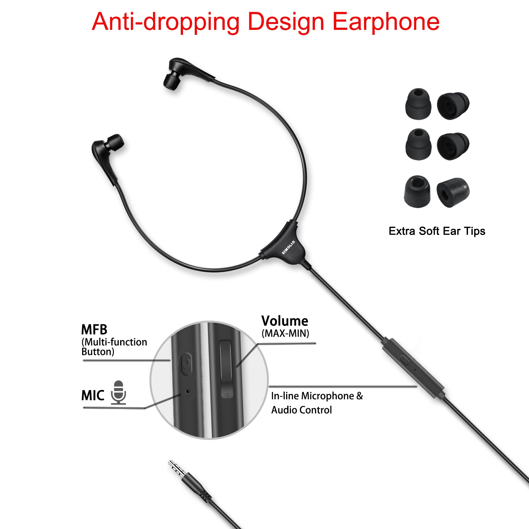 SIMOLIO SM-901TV long cord headphones for TV MIC