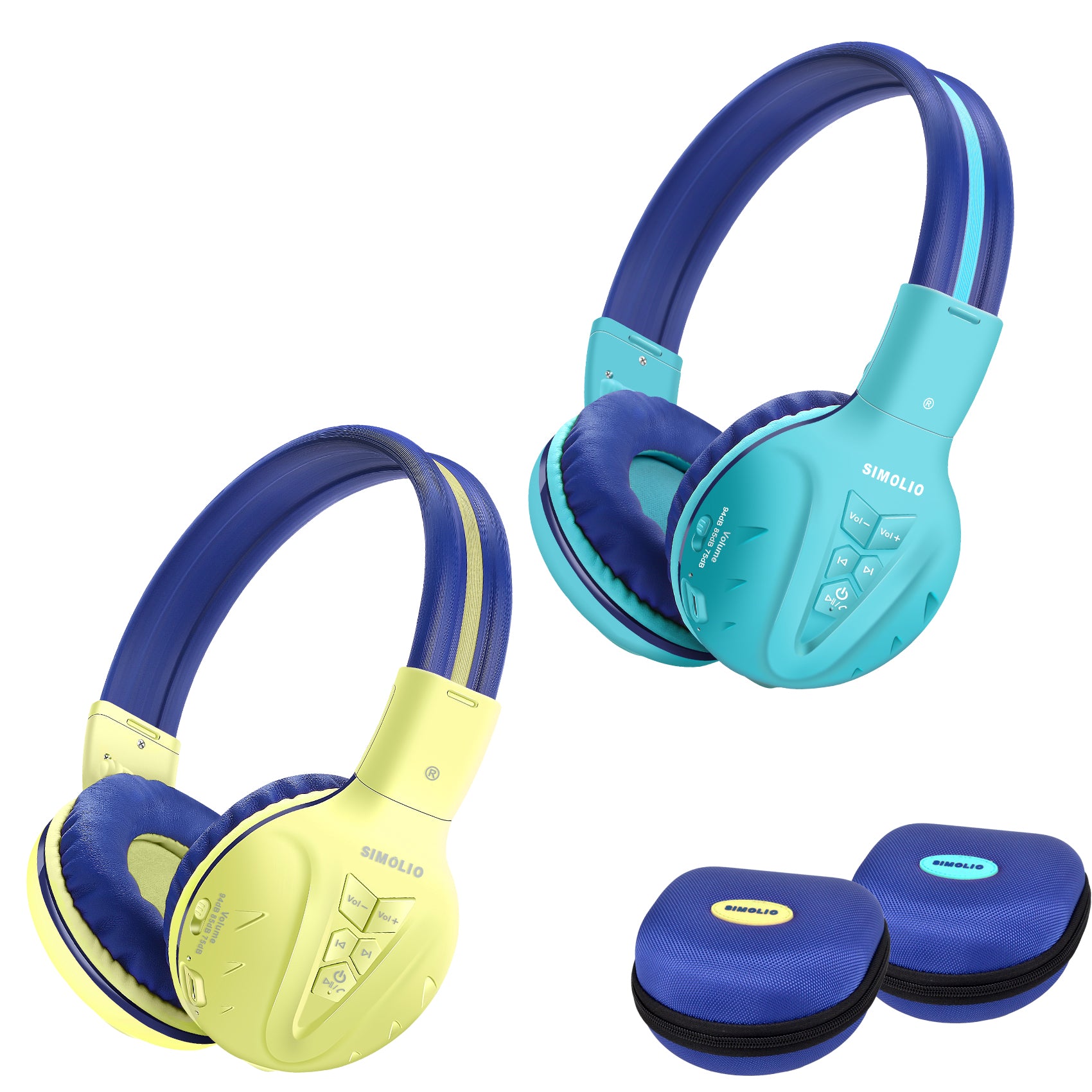 SIMOLIO Bluetooth Kids Headphones Volume Limited with Share Jack and EVA Hard Case, 2 Packs (JH-711 Series 2 Packs)
