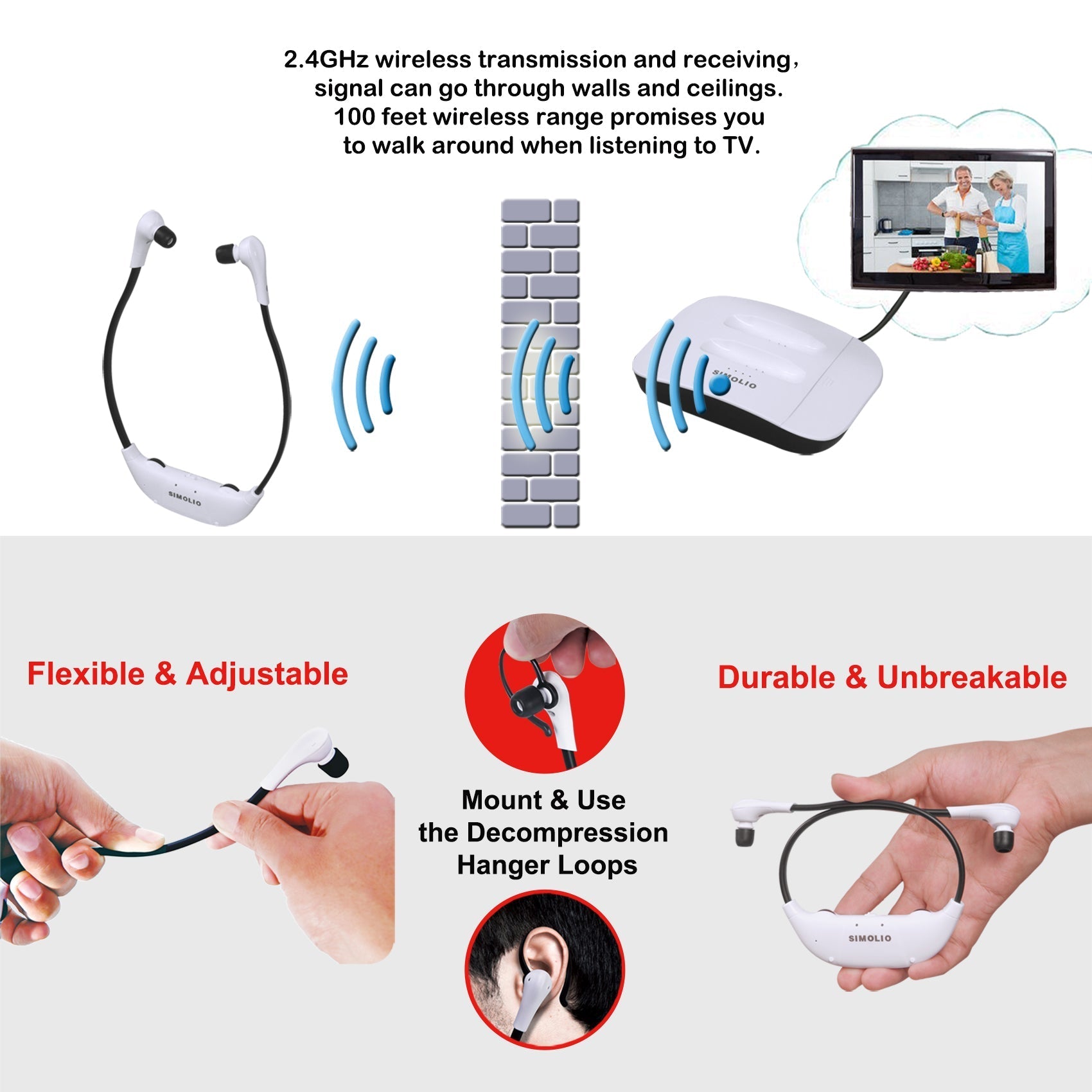 SIMOLIO SM-824D2 digital wireless headphones for tv watching no interruption flexible durable