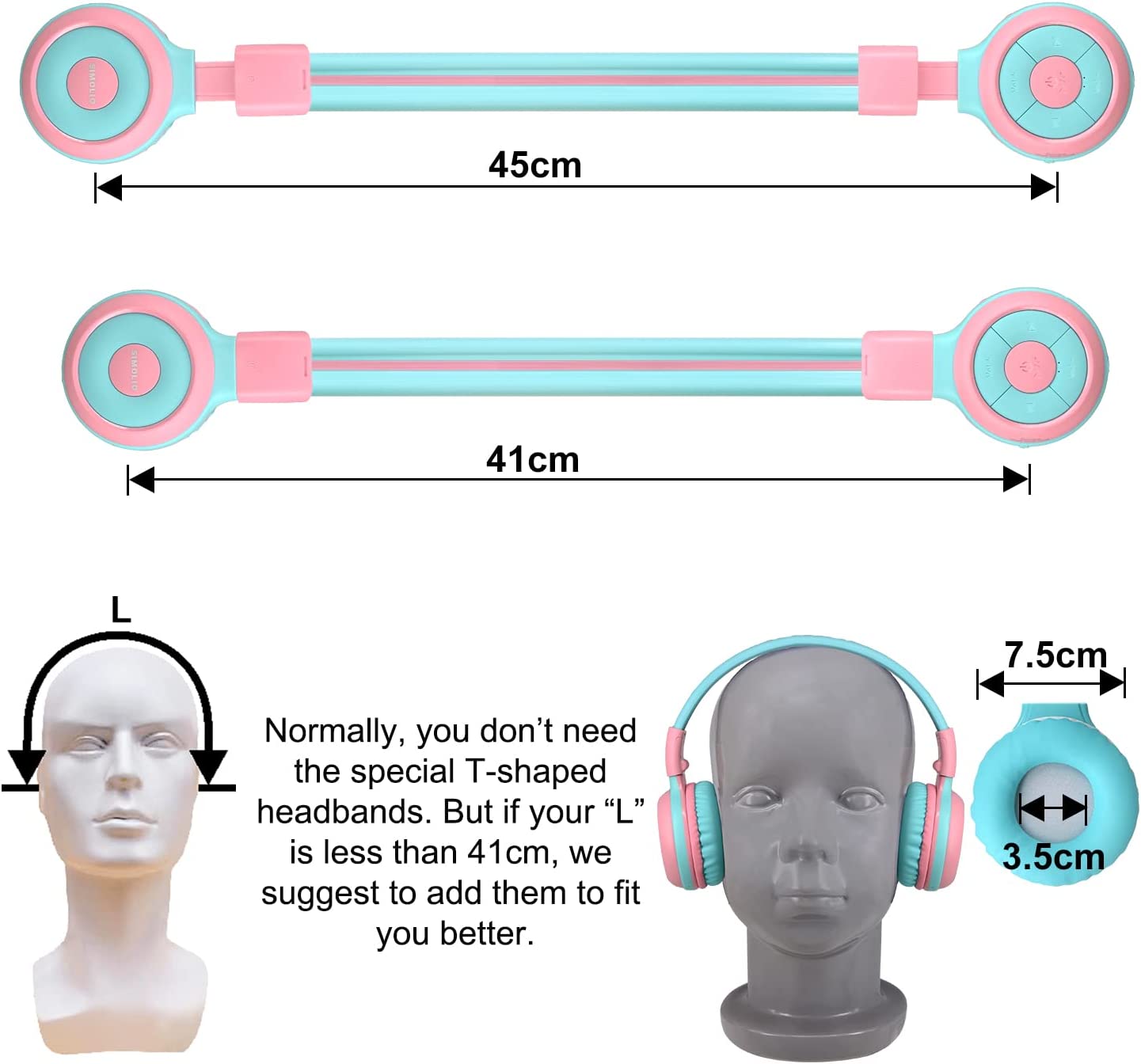 Simolio SM-714A kids blutooth headphones with adjustableheadband