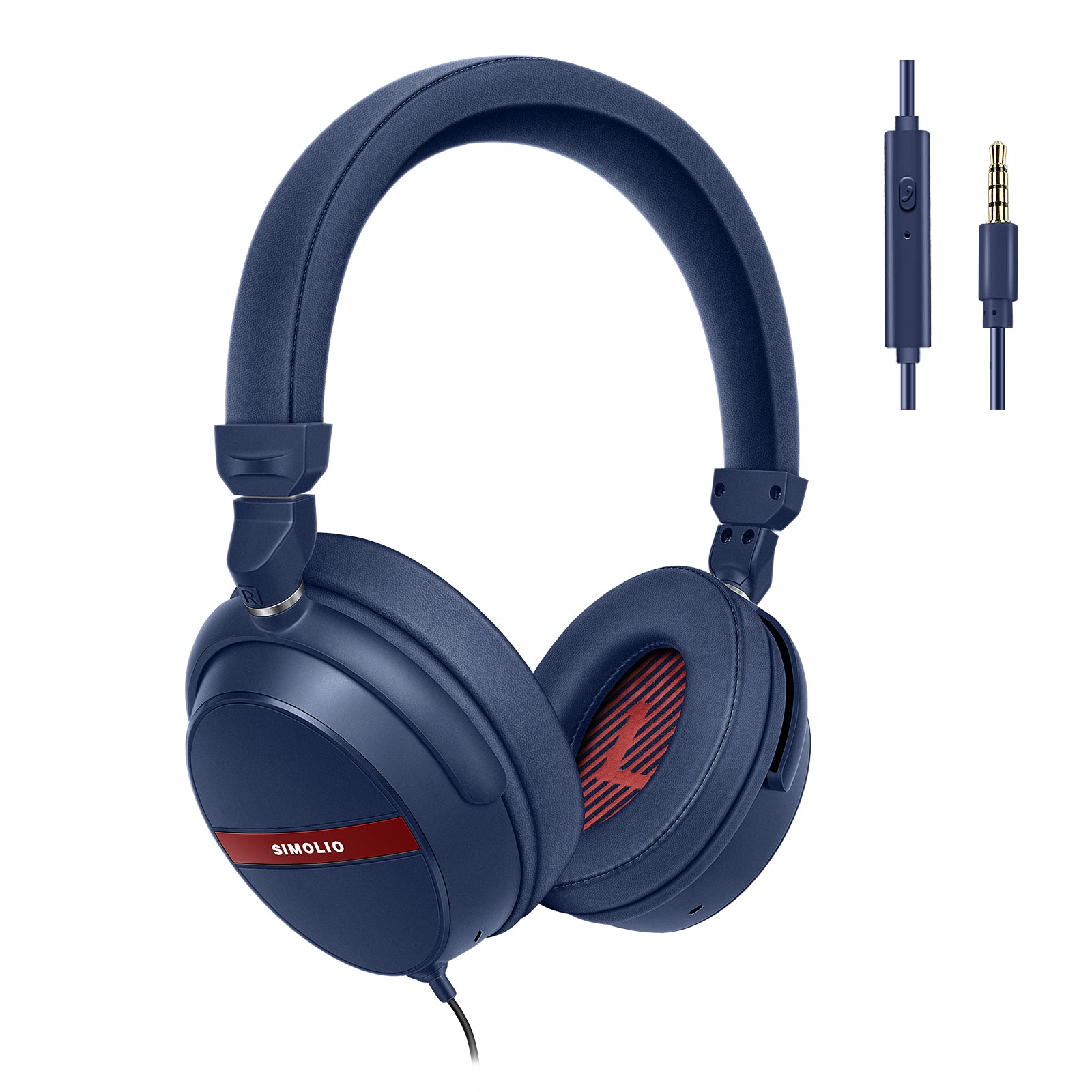 Simolio 906M stereo wired over ear headphones mic volume control blue
