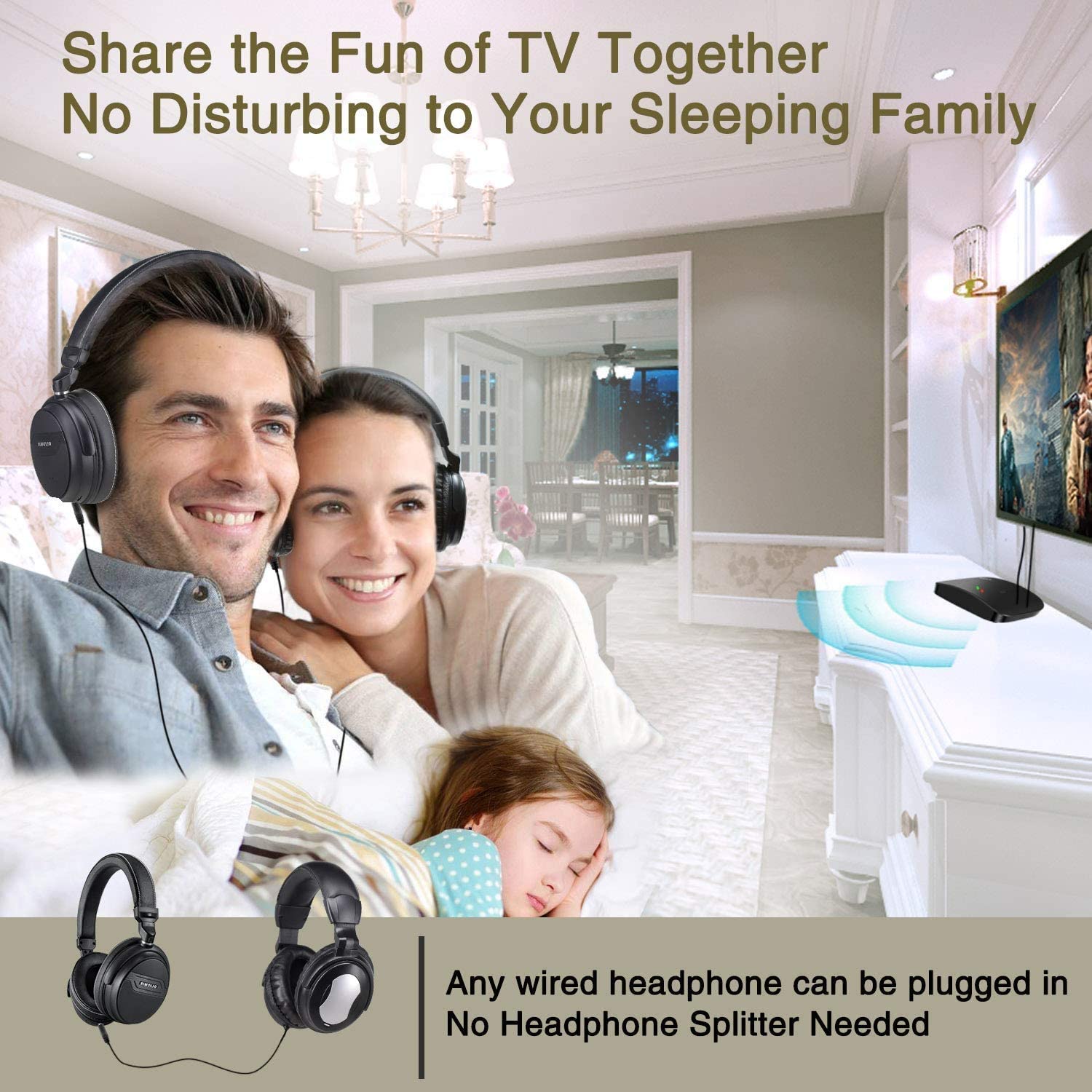 SIMOLIO SM-826D wireless headset for tv watching wired one headphone