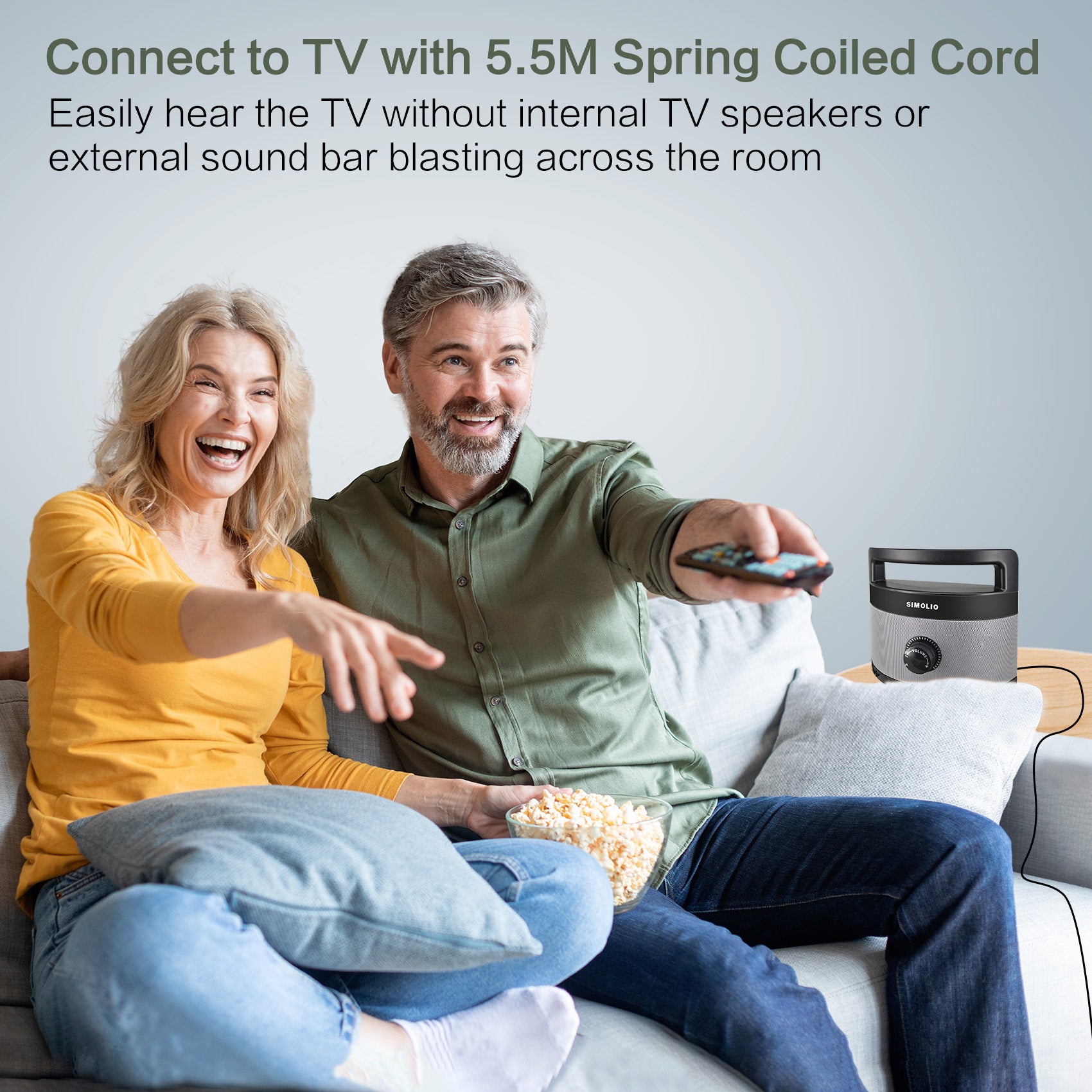 SIMOLIO SM-961 wired tv speakers connect to tv with 5.5 meters coiled cord