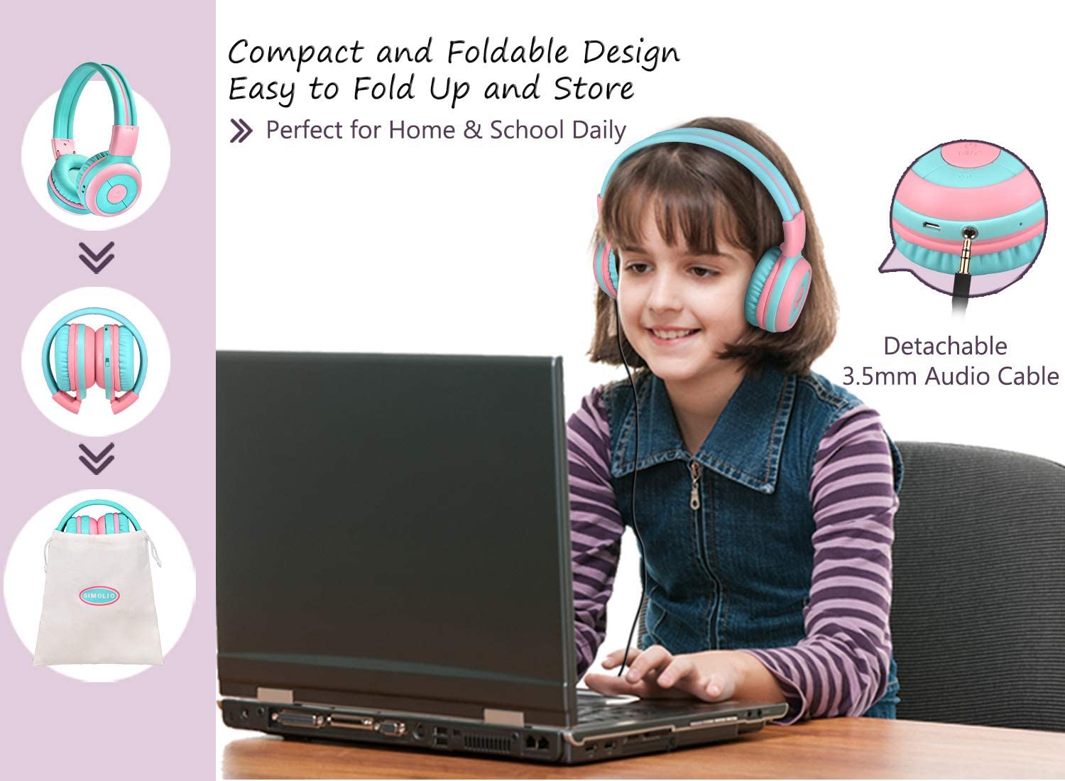 Kid play computer with SIMOLIO blutooth headphones