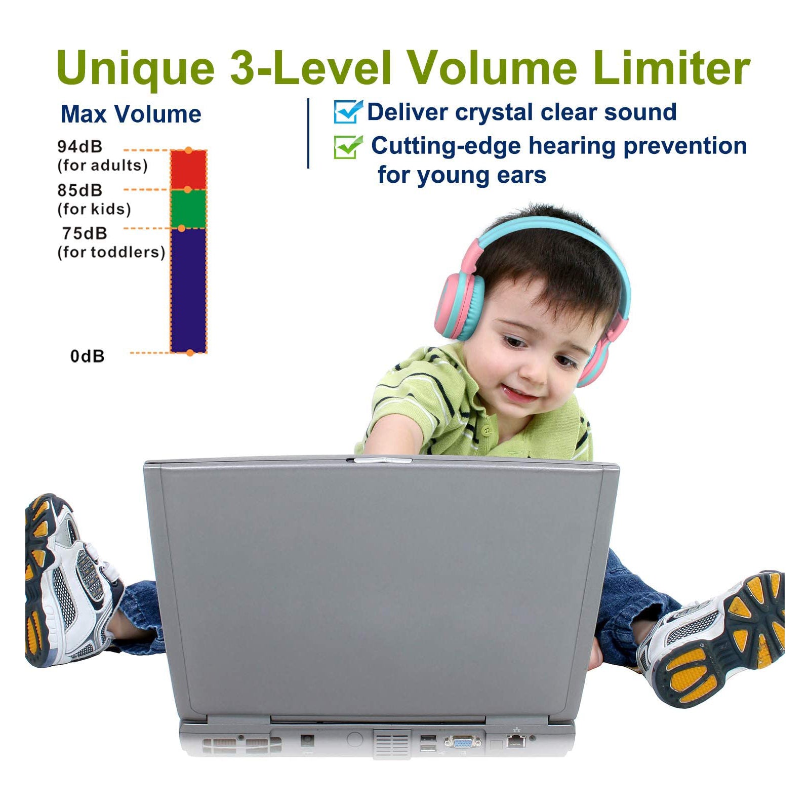 Simolio JH-714A kids bluetooth headphones with volume limiter
