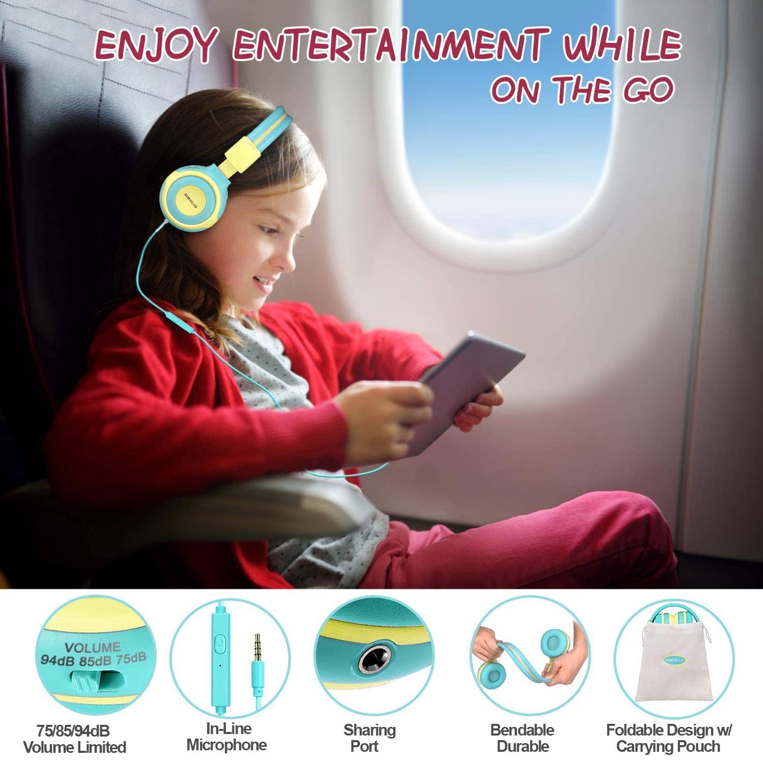 Simolio SM-903 wired headphones for kids on the go
